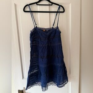 Free People Navy Blue Lace-Trim Mini Dress